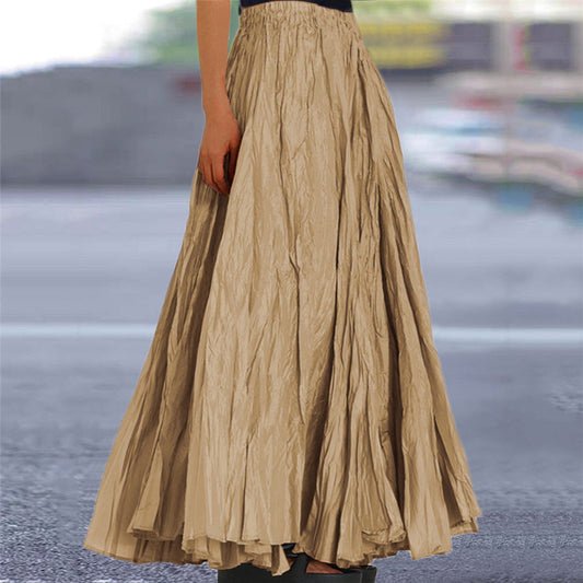 Effortless Pleated Maxi Skirt for Women with Elastic Waist A Line Flowing Bohemian Style