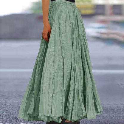 Effortless Pleated Maxi Skirt for Women with Elastic Waist A Line Flowing Bohemian Style