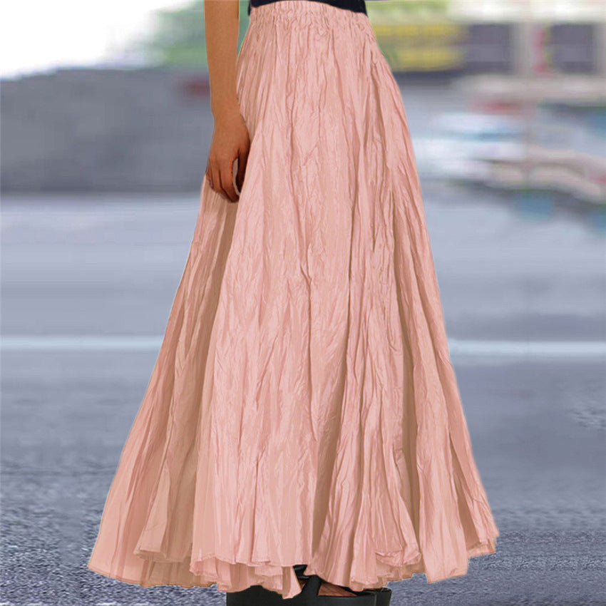 Effortless Pleated Maxi Skirt for Women with Elastic Waist A Line Flowing Bohemian Style