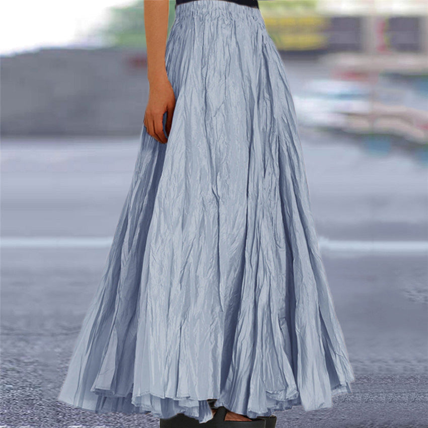 Effortless Pleated Maxi Skirt for Women with Elastic Waist A Line Flowing Bohemian Style