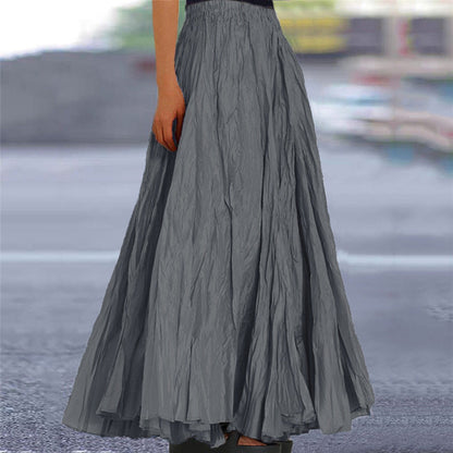 Effortless Pleated Maxi Skirt for Women with Elastic Waist A Line Flowing Bohemian Style
