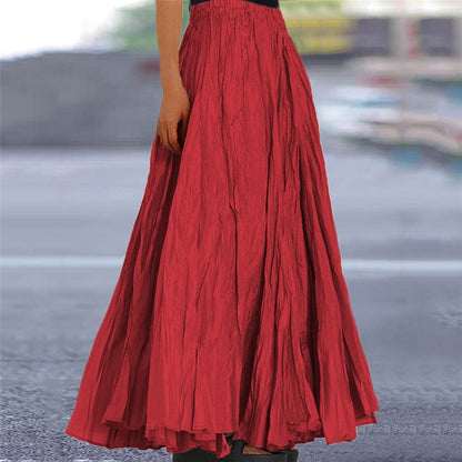 Effortless Pleated Maxi Skirt for Women with Elastic Waist A Line Flowing Bohemian Style
