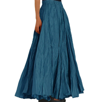 Effortless Pleated Maxi Skirt for Women with Elastic Waist A Line Flowing Bohemian Style