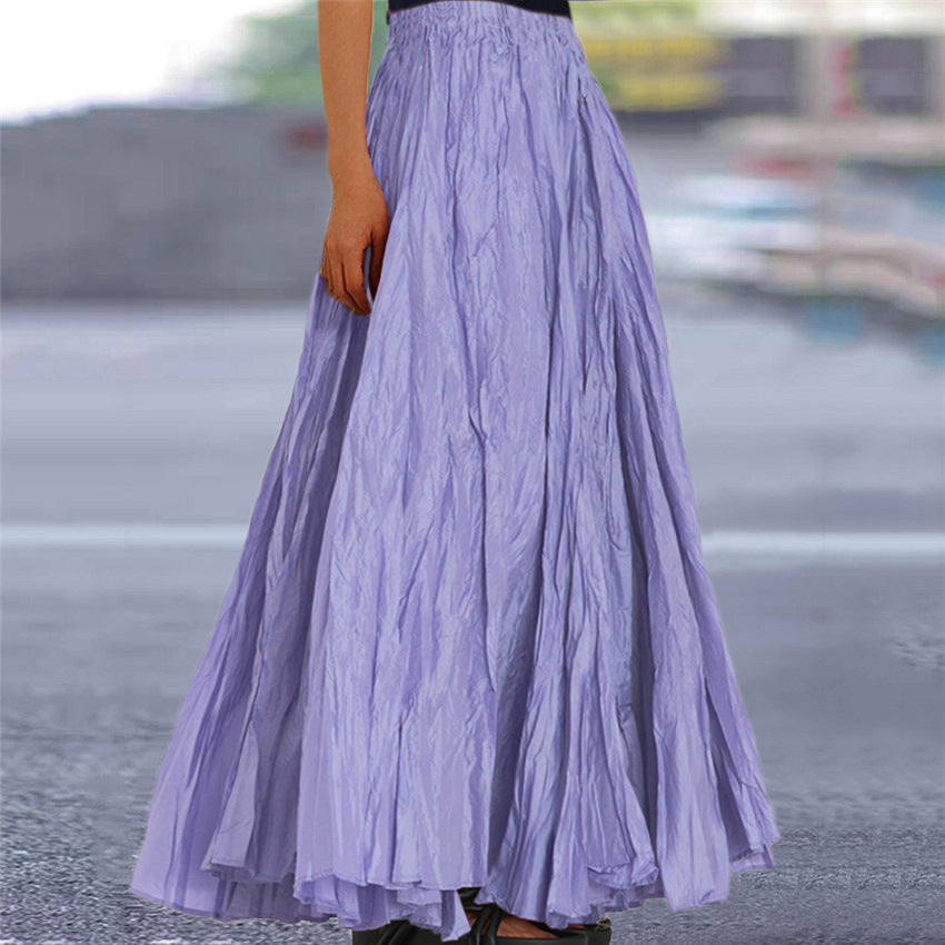 Effortless Pleated Maxi Skirt for Women with Elastic Waist A Line Flowing Bohemian Style