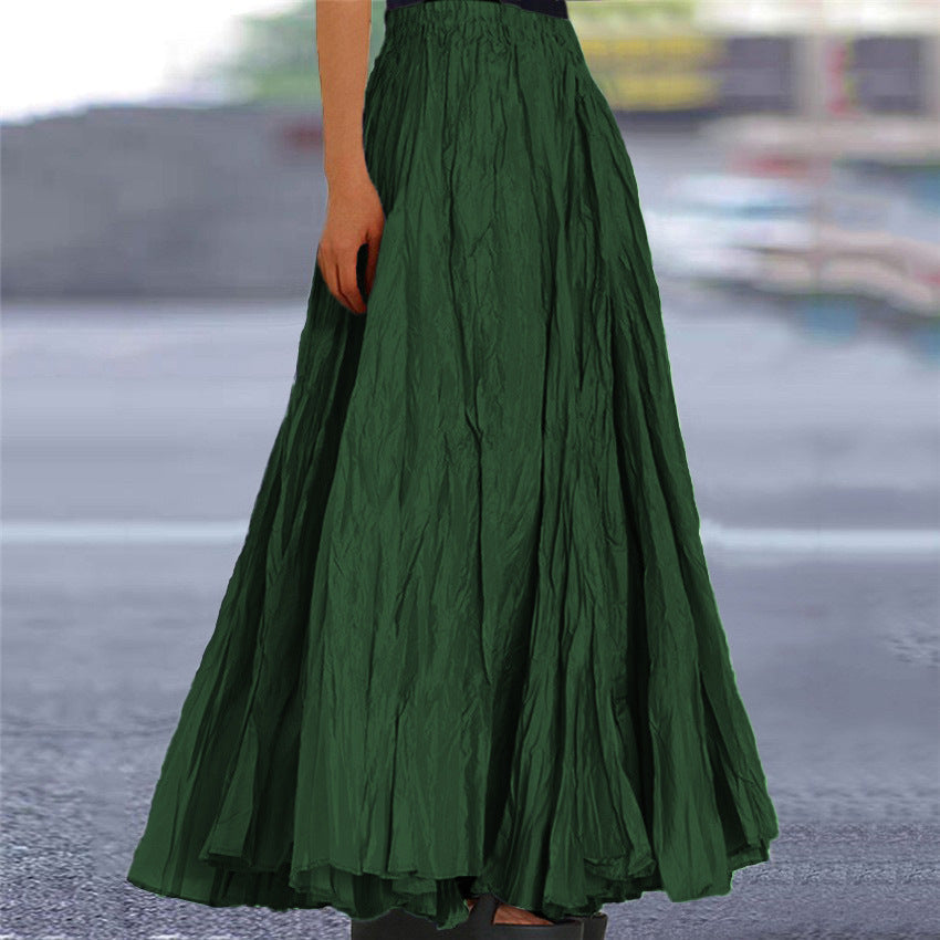 Effortless Pleated Maxi Skirt for Women with Elastic Waist A Line Flowing Bohemian Style