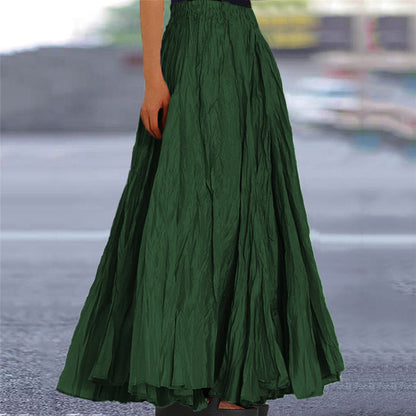 Effortless Pleated Maxi Skirt for Women with Elastic Waist A Line Flowing Bohemian Style