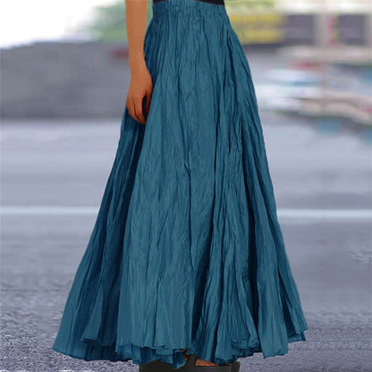 Effortless Pleated Maxi Skirt for Women with Elastic Waist A Line Flowing Bohemian Style