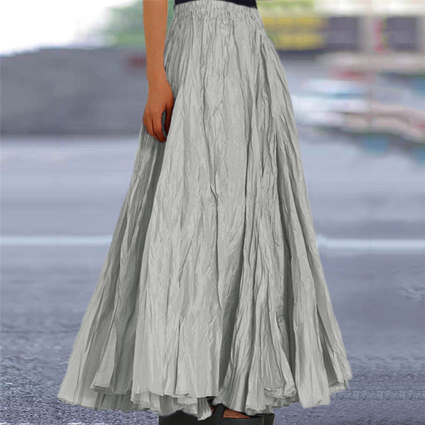 Effortless Pleated Maxi Skirt for Women with Elastic Waist A Line Flowing Bohemian Style
