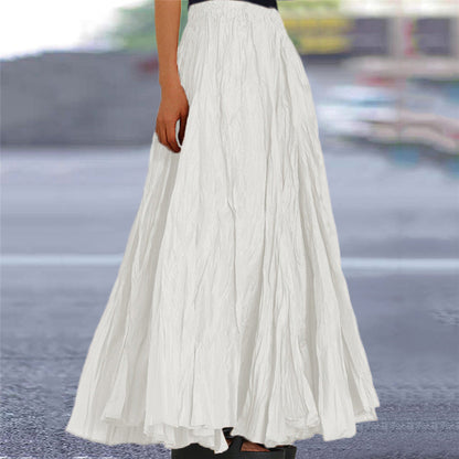 Effortless Pleated Maxi Skirt for Women with Elastic Waist A Line Flowing Bohemian Style