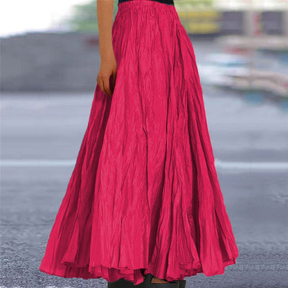 Effortless Pleated Maxi Skirt for Women with Elastic Waist A Line Flowing Bohemian Style
