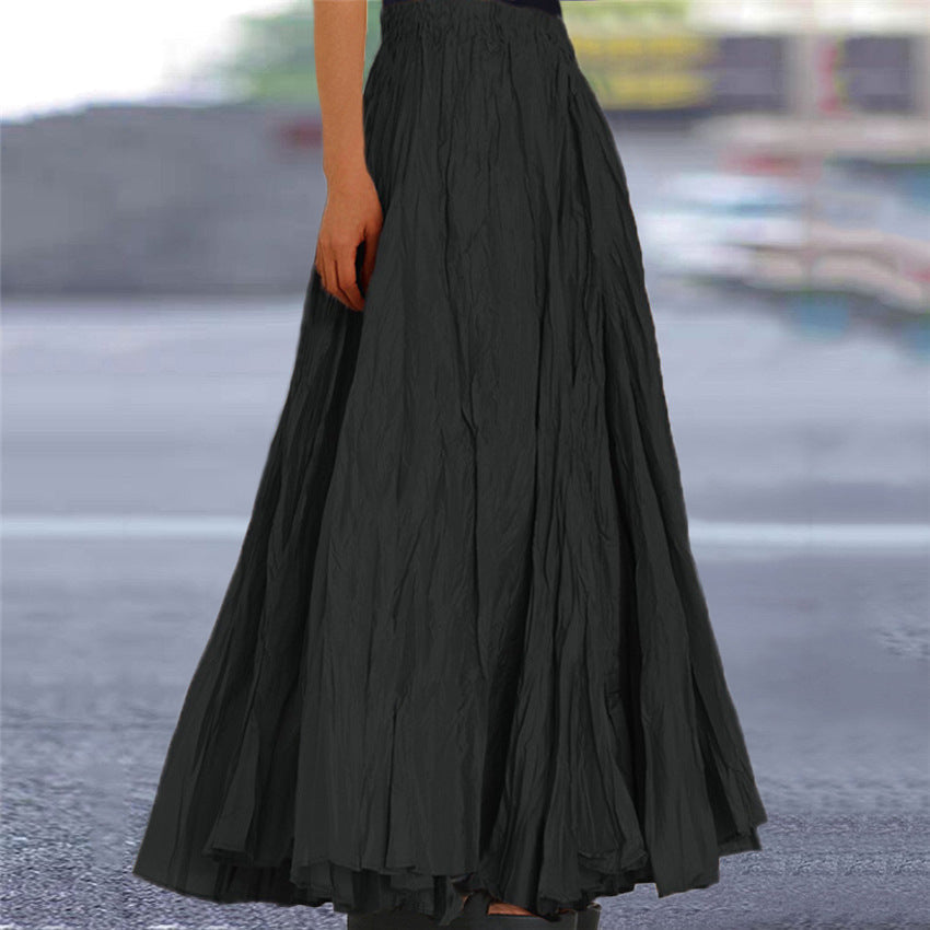 Effortless Pleated Maxi Skirt for Women with Elastic Waist A Line Flowing Bohemian Style