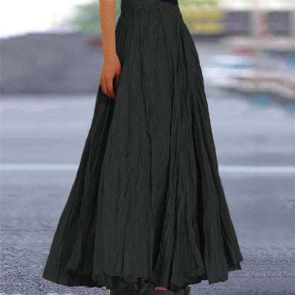 Effortless Pleated Maxi Skirt for Women with Elastic Waist A Line Flowing Bohemian Style