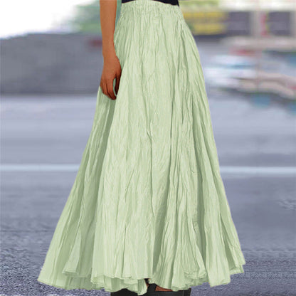 Effortless Pleated Maxi Skirt for Women with Elastic Waist A Line Flowing Bohemian Style