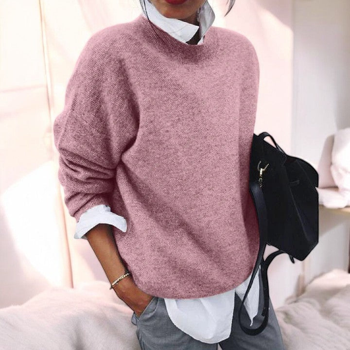 Comfortable Knit Sweater for Women with Mock Neck Long Sleeve Relaxed Oversized Casual Style