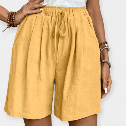 Effortless Linen Shorts for Women with High Waist Drawstring Relaxed Wide Leg Casual Style