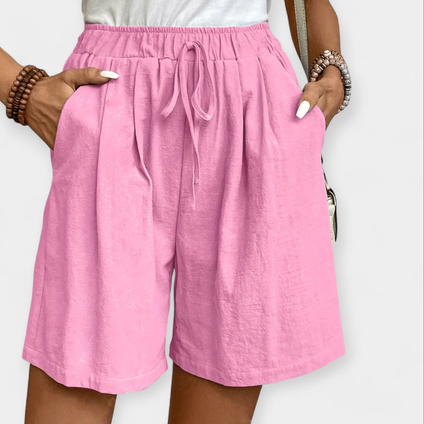 Effortless Linen Shorts for Women with High Waist Drawstring Relaxed Wide Leg Casual Style