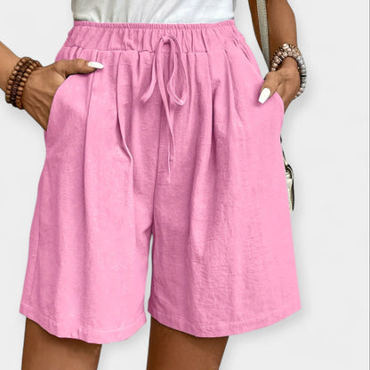 Effortless Linen Shorts for Women with High Waist Drawstring Relaxed Wide Leg Casual Style