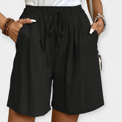 Effortless Linen Shorts for Women with High Waist Drawstring Relaxed Wide Leg Casual Style