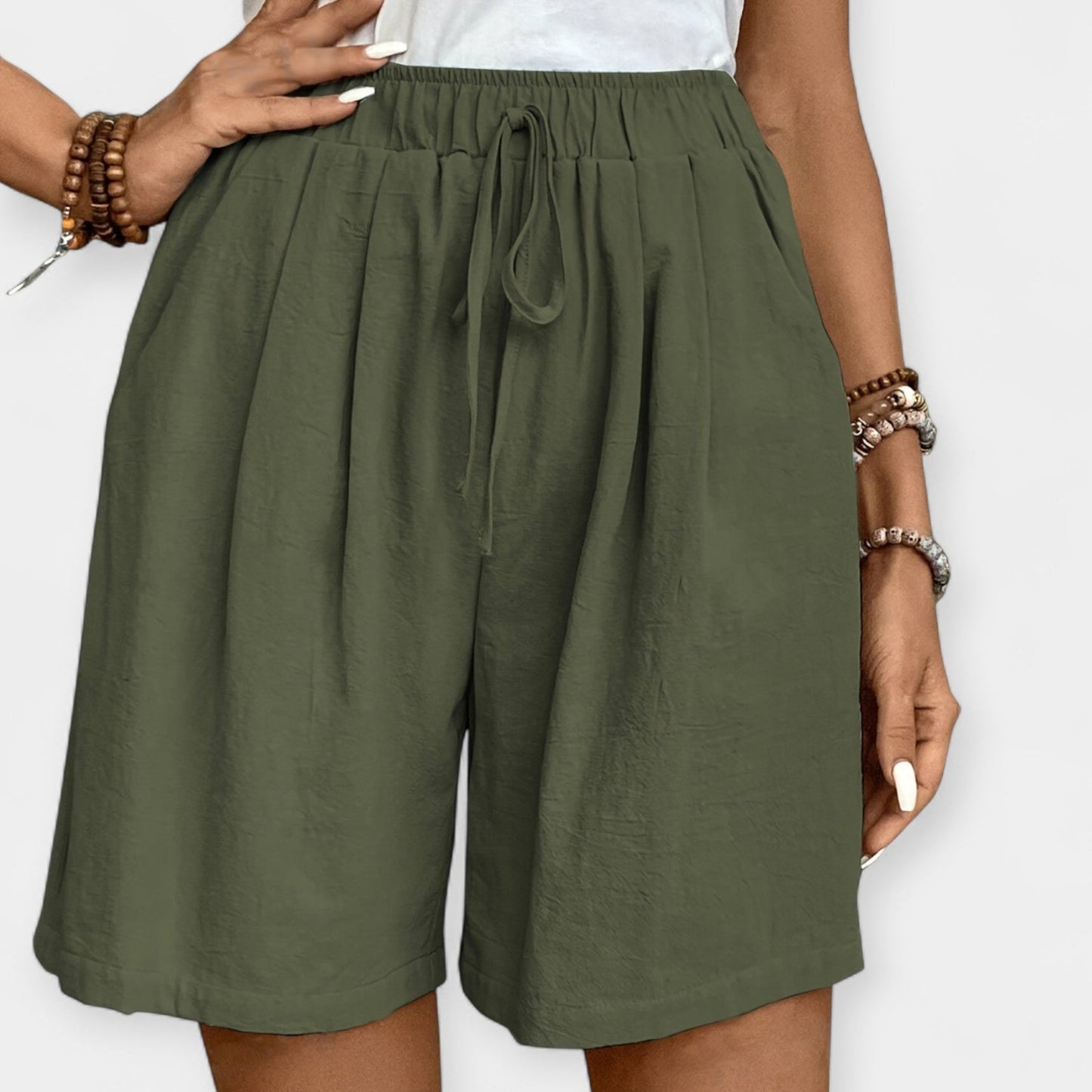 Effortless Linen Shorts for Women with High Waist Drawstring Relaxed Wide Leg Casual Style
