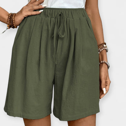 Effortless Linen Shorts for Women with High Waist Drawstring Relaxed Wide Leg Casual Style