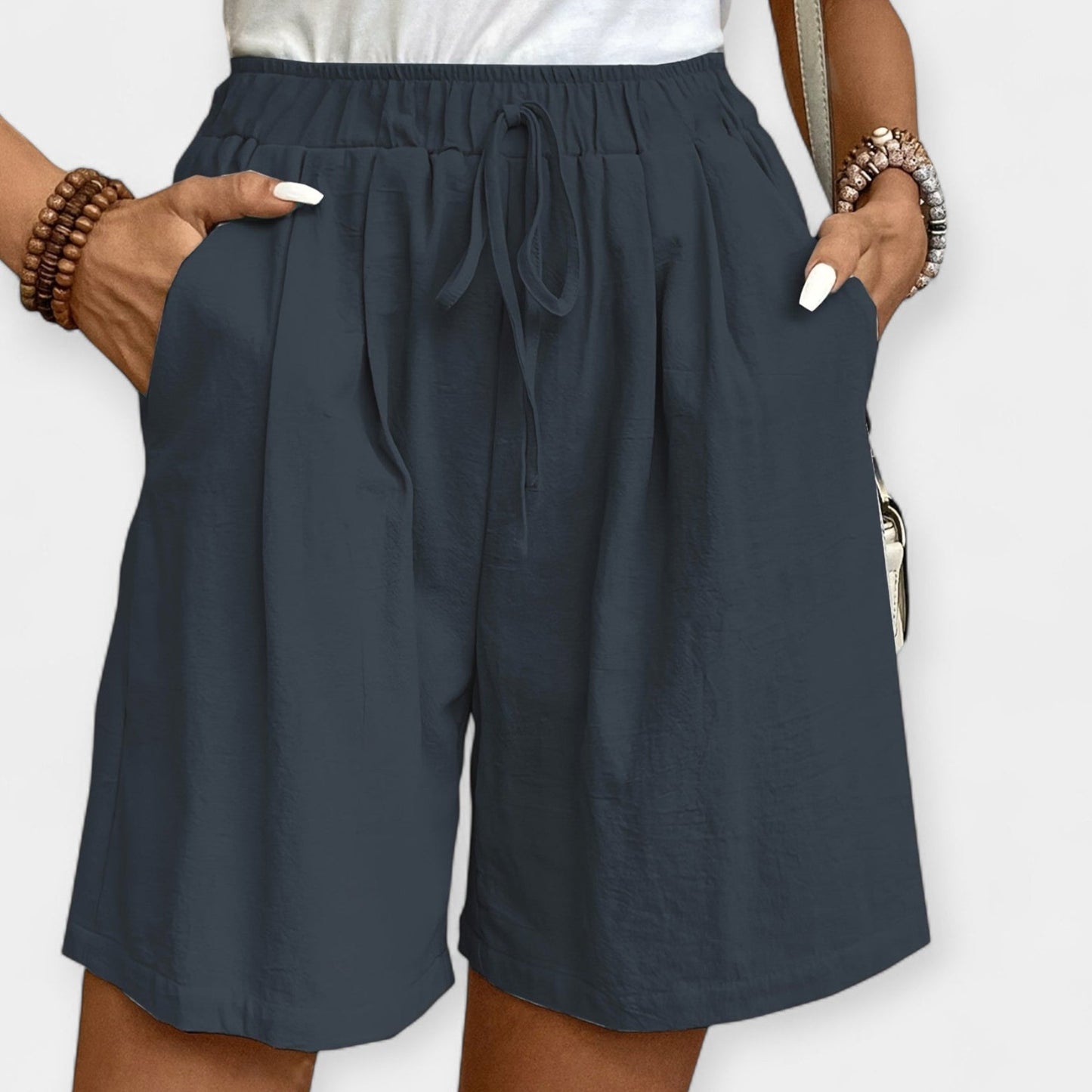 Effortless Linen Shorts for Women with High Waist Drawstring Relaxed Wide Leg Casual Style