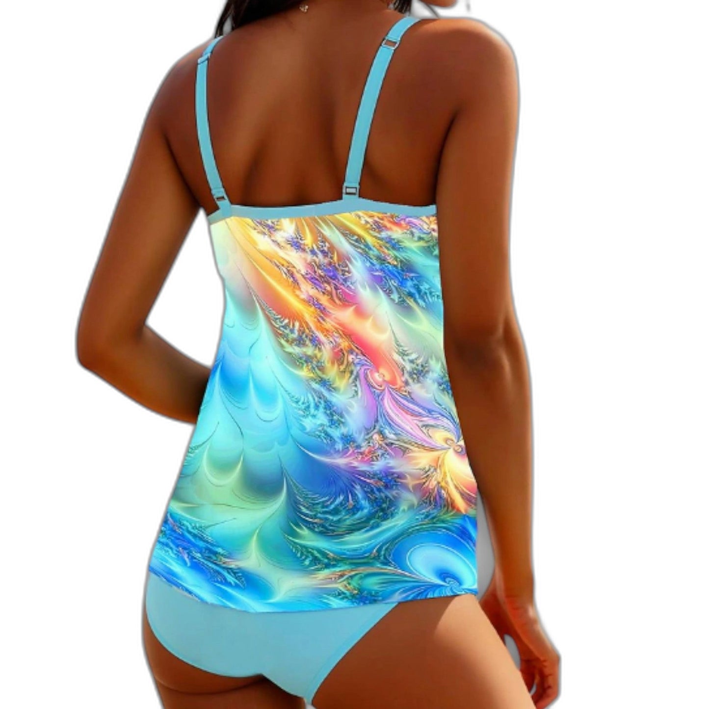 Stylish Abstract Swimsuit for Women with Halter Sleeveless Cutout Vacation Style