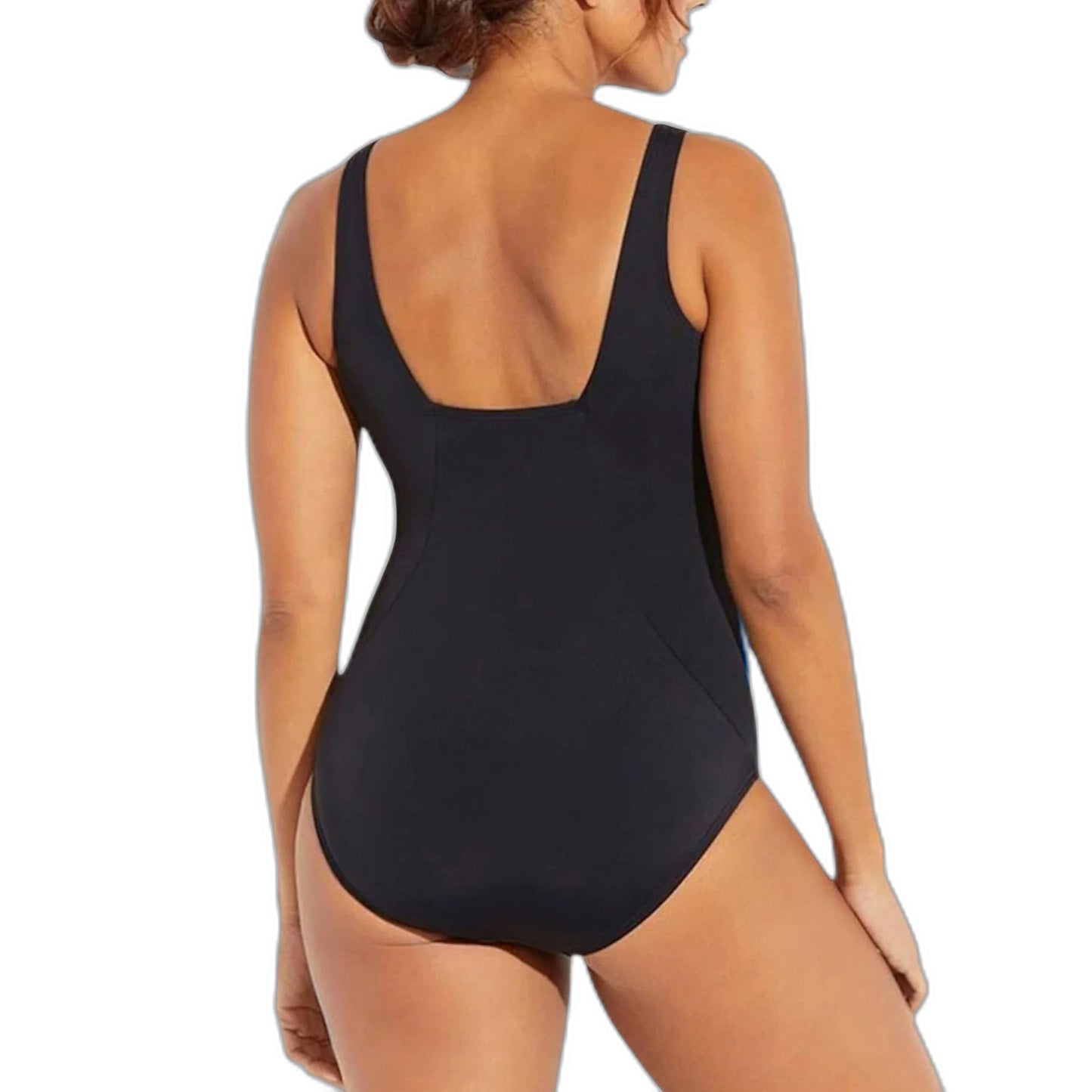 Stylish Abstract Swimsuit for Women with Square Neck Sleeveless Ruched Vacation Style