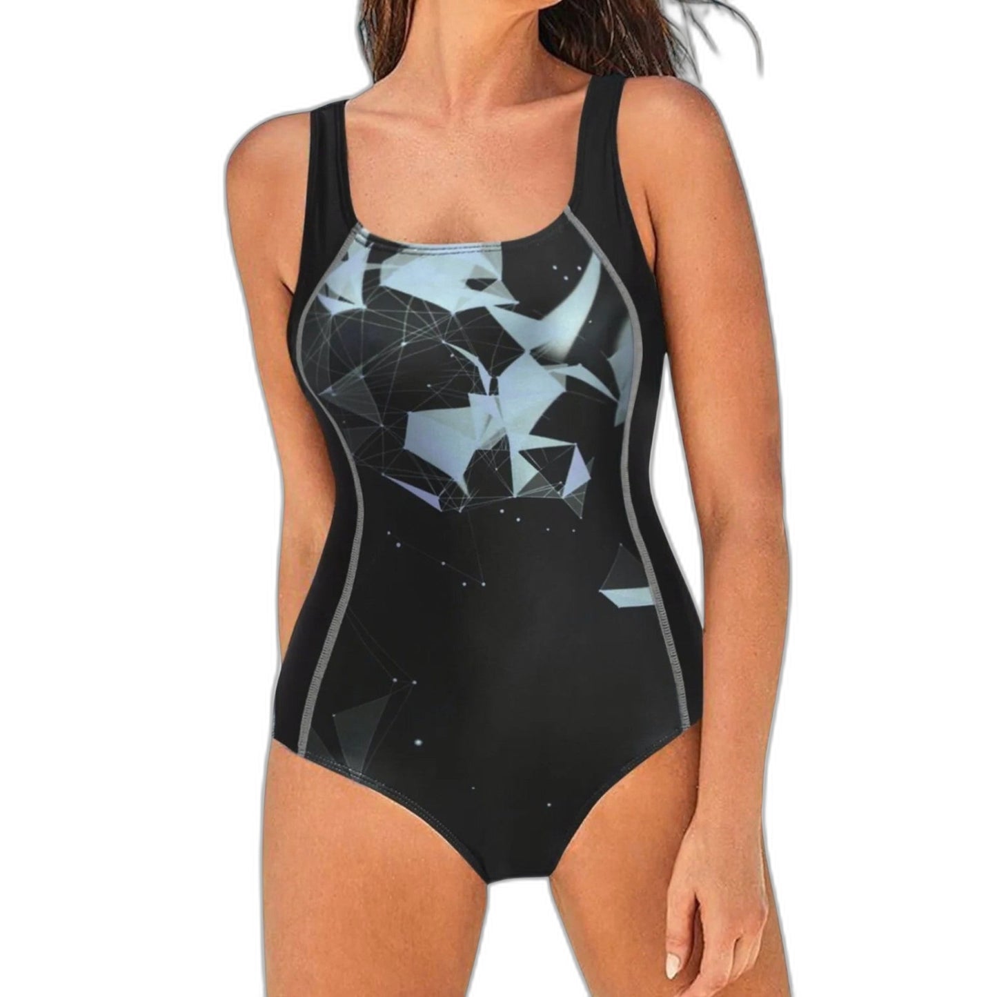 Stylish Abstract Swimsuit for Women with Square Neck Sleeveless Ruched Vacation Style