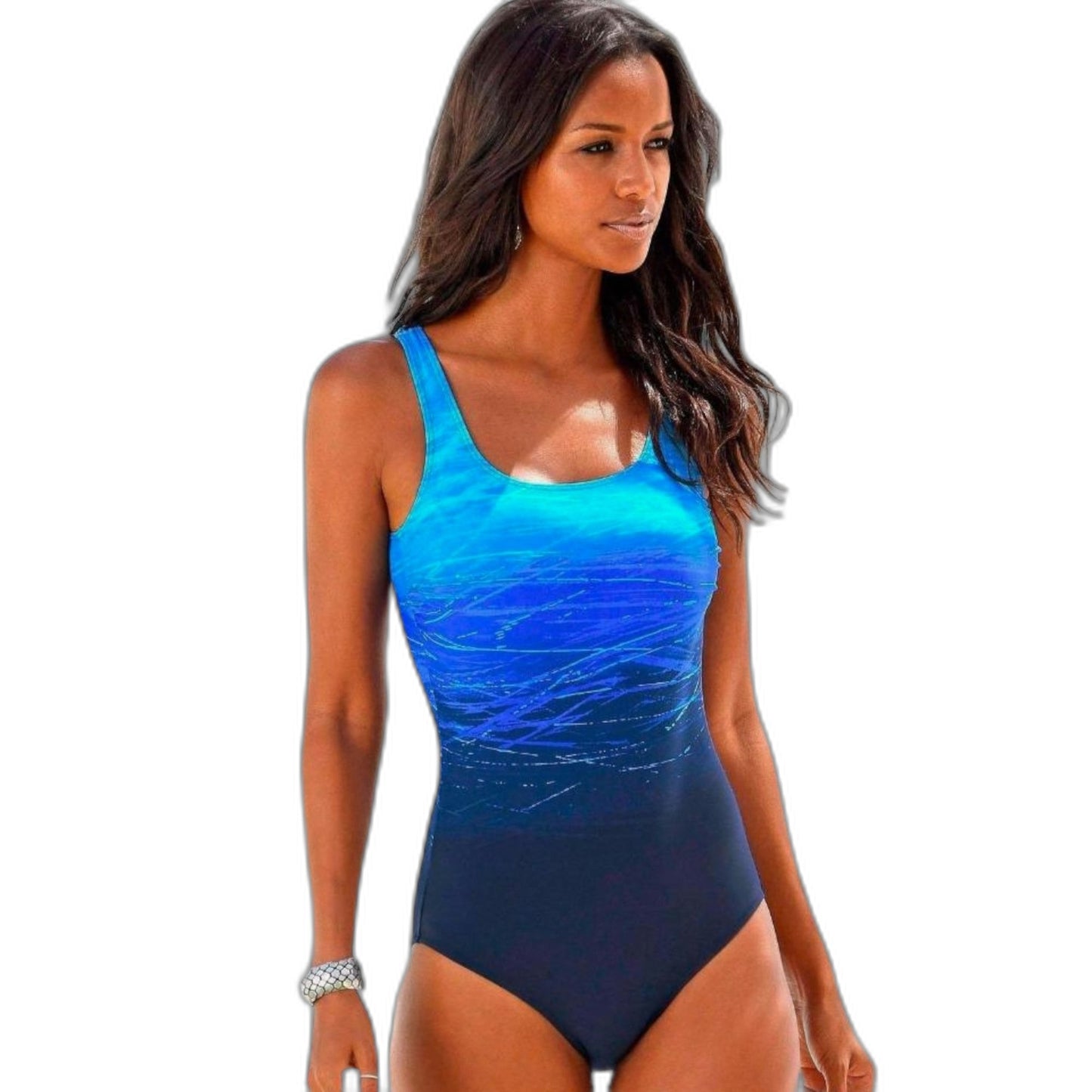 Stylish Abstract Swimsuit for Women with Square Neck Sleeveless Vacation Style