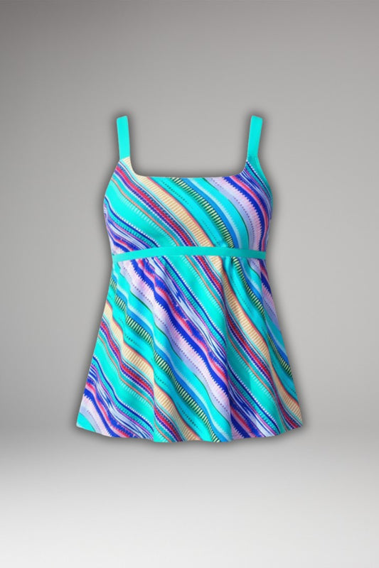 Stylish Abstract Swimsuit for Women with Square Neck Sleeveless Vacation Style