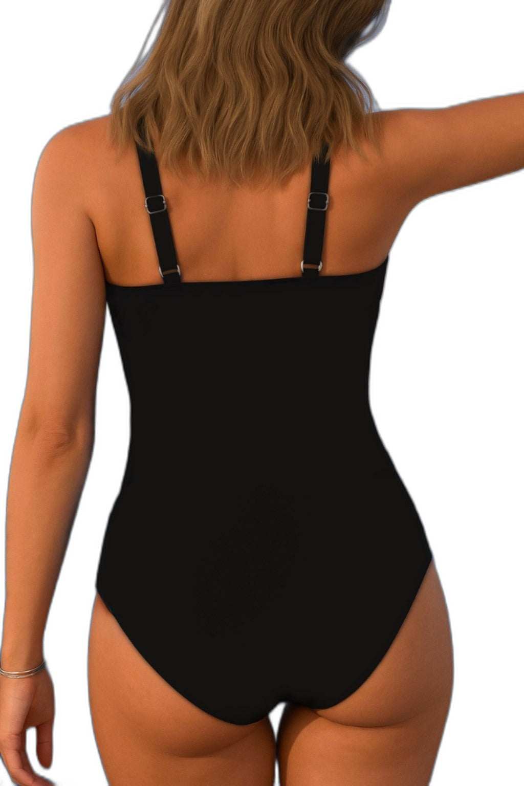 Stylish Abstract Swimsuit for Women with V Neck Sleeveless Wrap Ruched Vacation Style