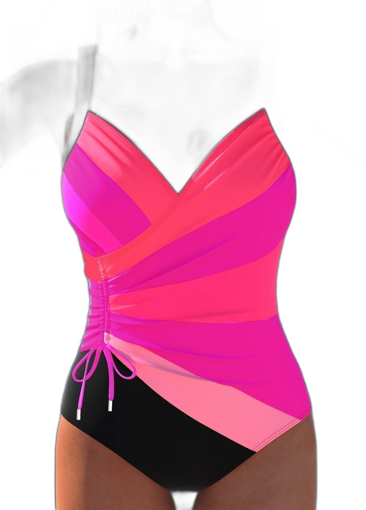 Stylish Abstract Swimsuit for Women with V Neck Sleeveless Wrap Ruched Vacation Style