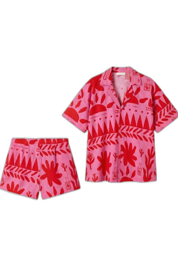 Stylish Abstract Two Piece Set for Women with Button Front Vacation Style