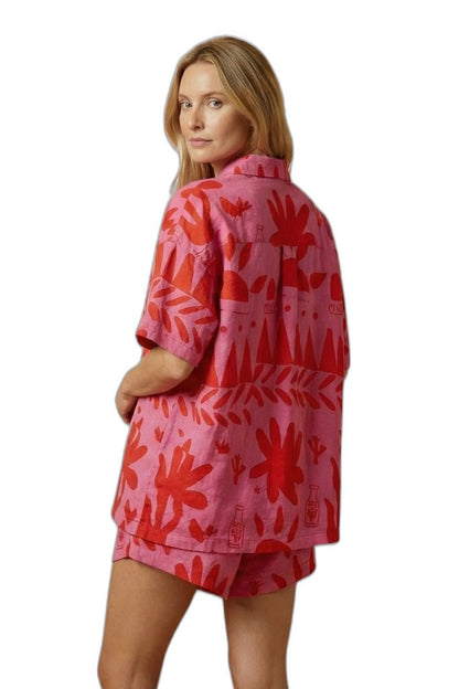 Stylish Abstract Two Piece Set for Women with Button Front Vacation Style