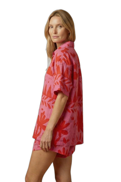Stylish Abstract Two Piece Set for Women with Button Front Vacation Style