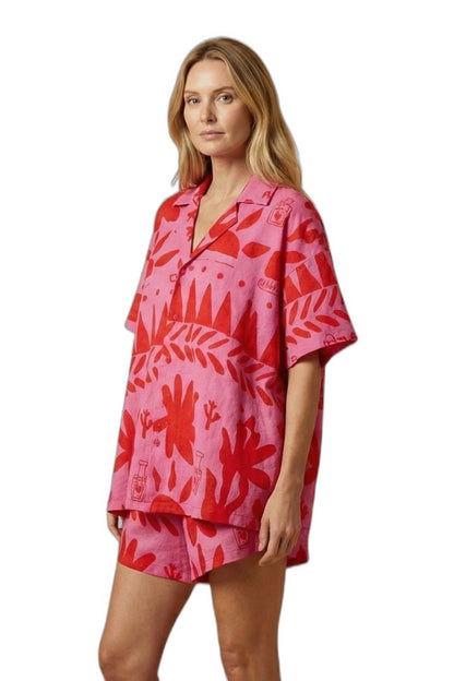 Stylish Abstract Two Piece Set for Women with Button Front Vacation Style