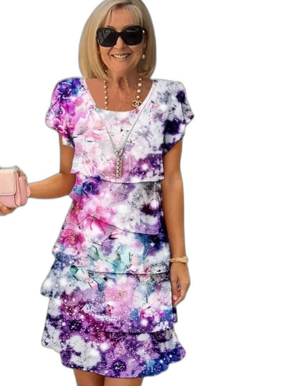 Stylish Abstract Two Piece Set for Women with Tiered Party Style