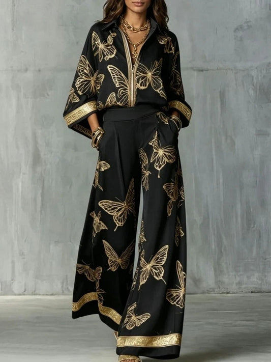 Stylish Abstract Two Piece Set for Women with Wide Leg Party Style