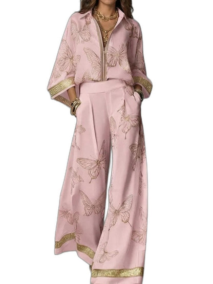 Stylish Abstract Two Piece Set for Women with Wide Leg Party Style