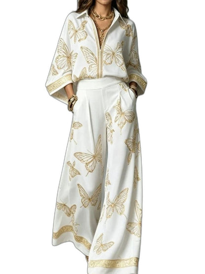 Stylish Abstract Two Piece Set for Women with Wide Leg Party Style