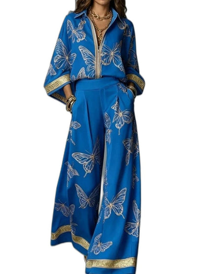 Stylish Abstract Two Piece Set for Women with Wide Leg Party Style