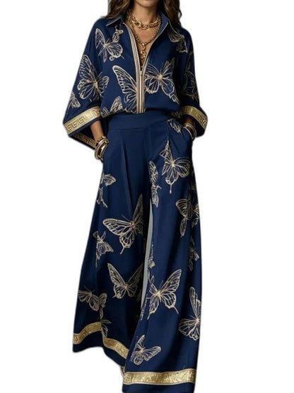 Stylish Abstract Two Piece Set for Women with Wide Leg Party Style