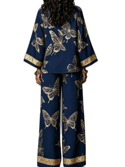 Stylish Abstract Two Piece Set for Women with Wide Leg Party Style