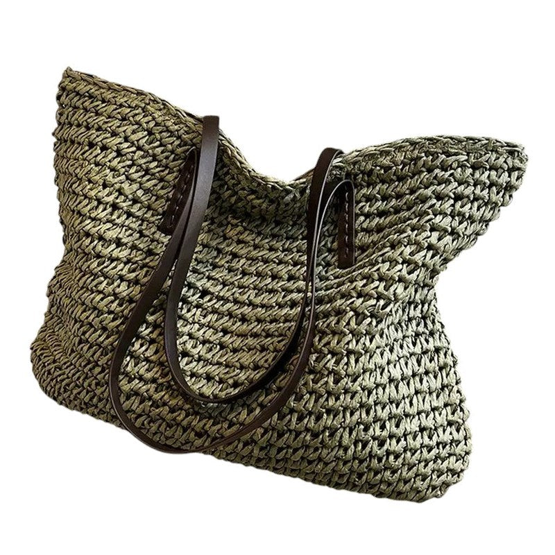 Stylish Beige Crochet Tote Bag for Women with Vacation Style
