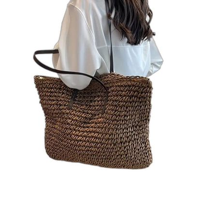 Stylish Beige Crochet Tote Bag for Women with Vacation Style