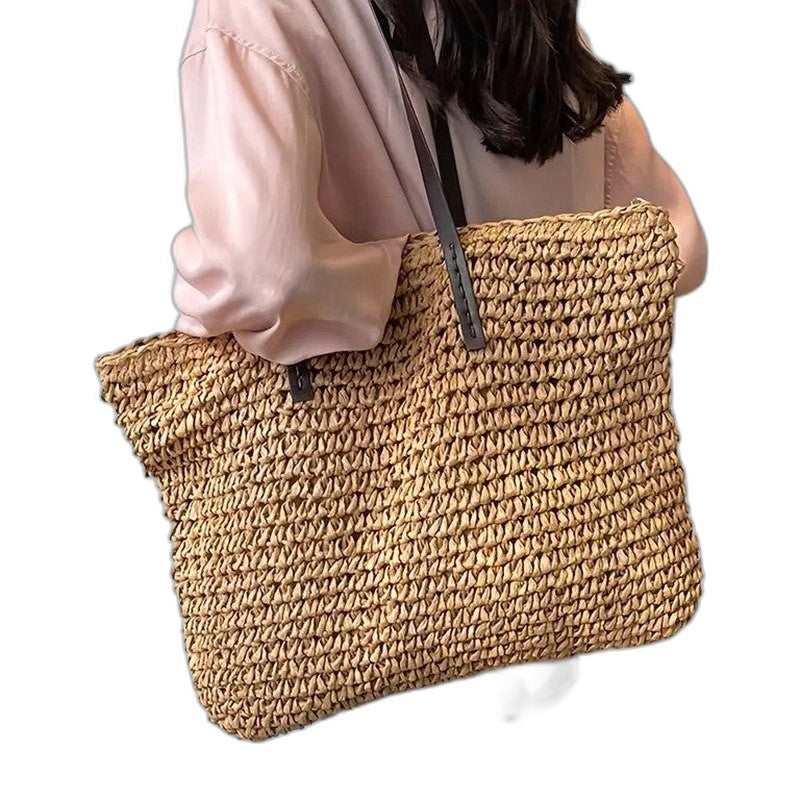 Stylish Beige Crochet Tote Bag for Women with Vacation Style