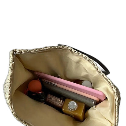 Stylish Beige Crochet Tote Bag for Women with Vacation Style