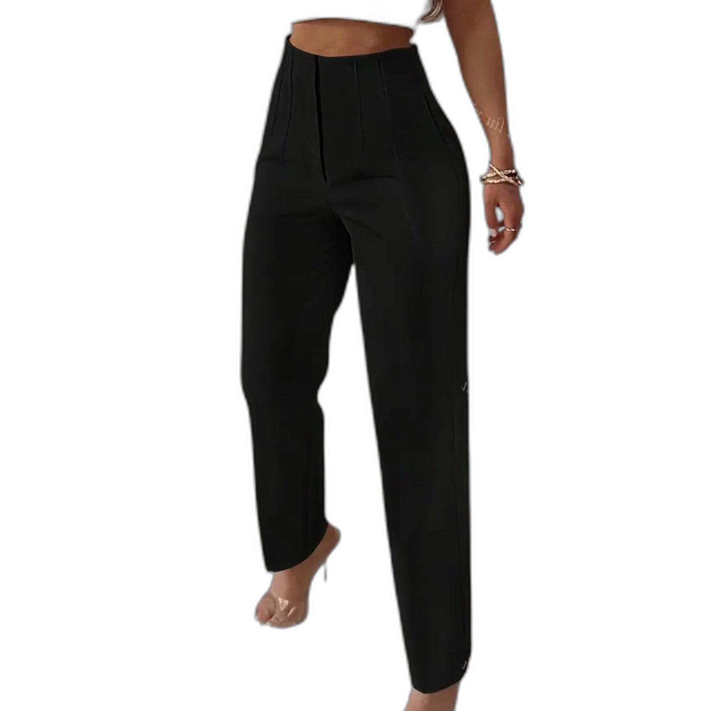 Stylish Beige Trousers for Women with High Waisted Cropped Straight Leg Office Style
