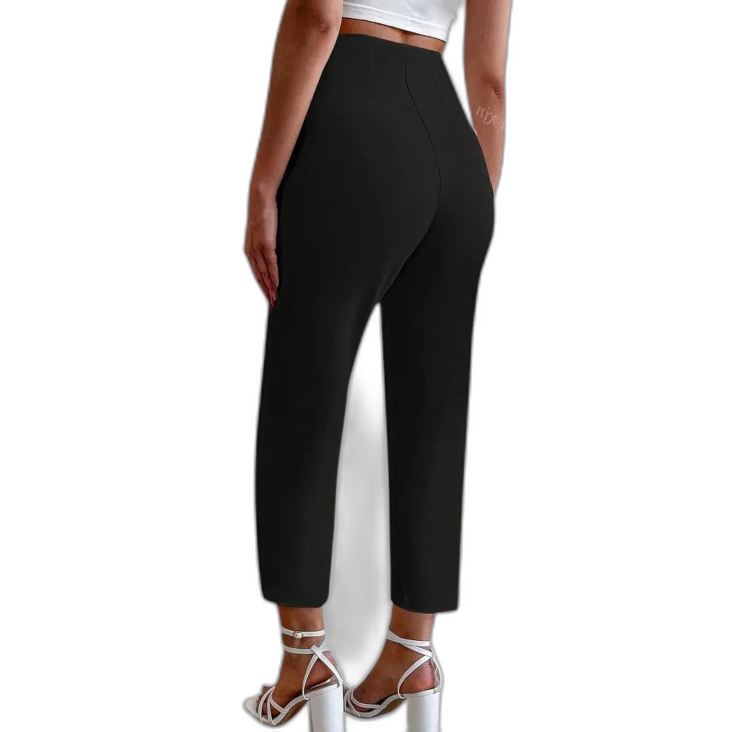 Stylish Beige Trousers for Women with High Waisted Cropped Straight Leg Office Style