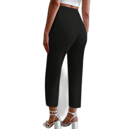 Stylish Beige Trousers for Women with High Waisted Cropped Straight Leg Office Style